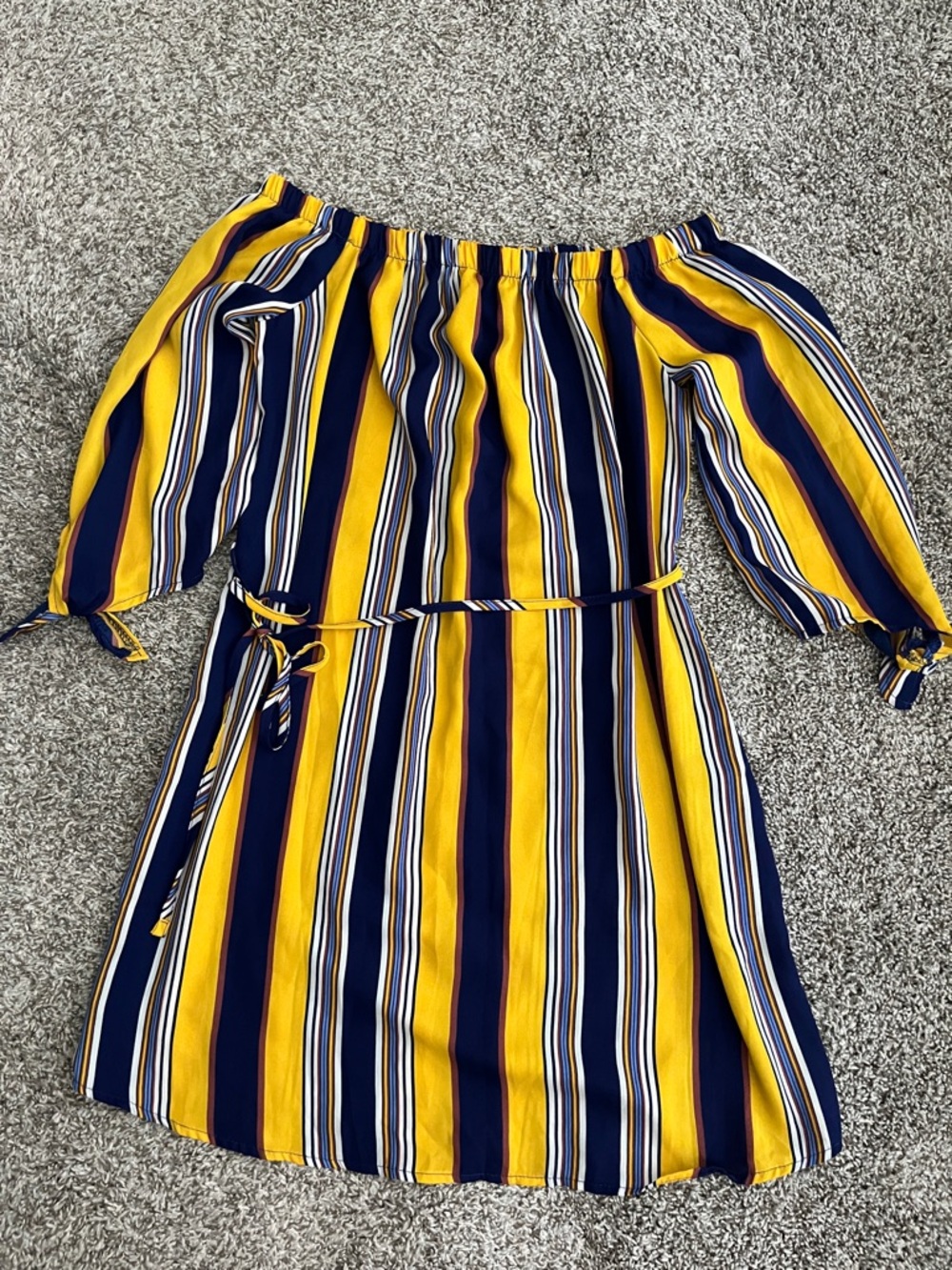 3/$12 Rue21 Strapless Blue and Yellow Tie Front Striped Dress